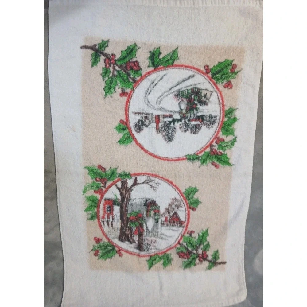 2 Christmas Kitchen Towels Terrycloth Dish Hand Country Farm‎ Mail Box READ